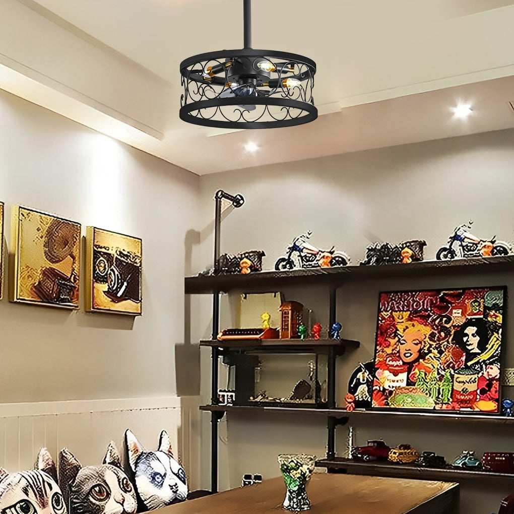 Retro Bladeless Ceiling Fan with Remote & Dimmable LED Light