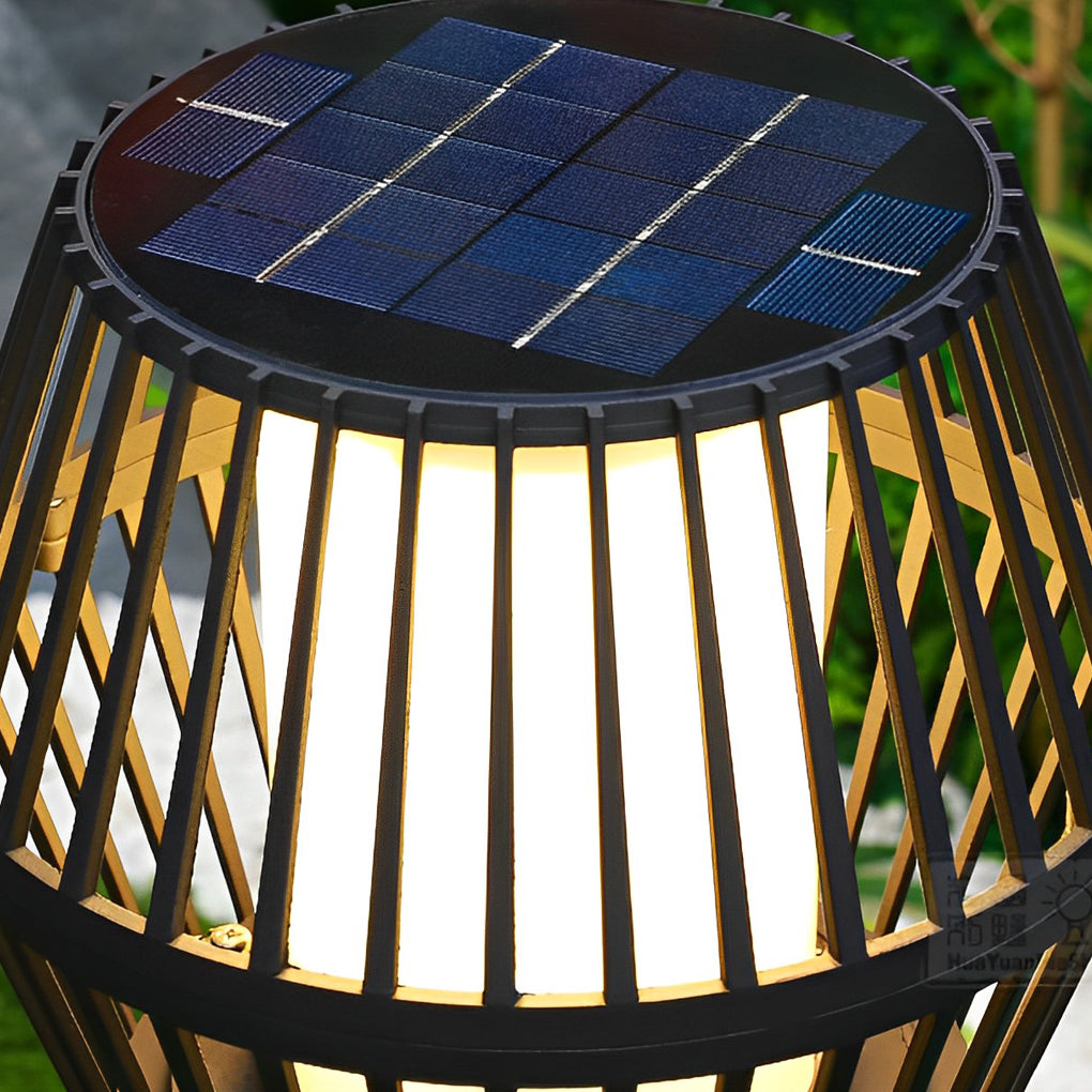 Matte Black Solar Caged Lantern - Modern Outdoor Landscape Light