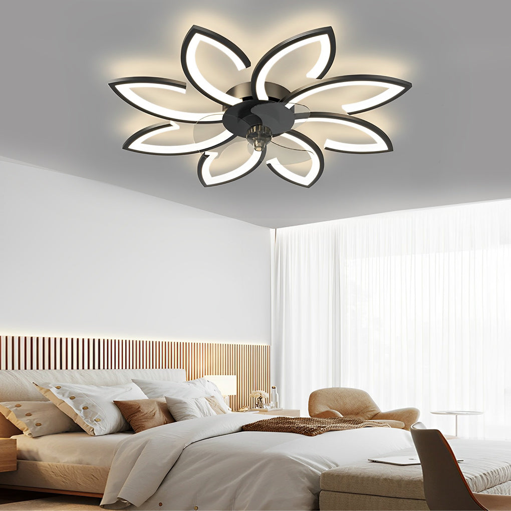 Modern Flower LED Ceiling Fan Light with Stepless Dimming