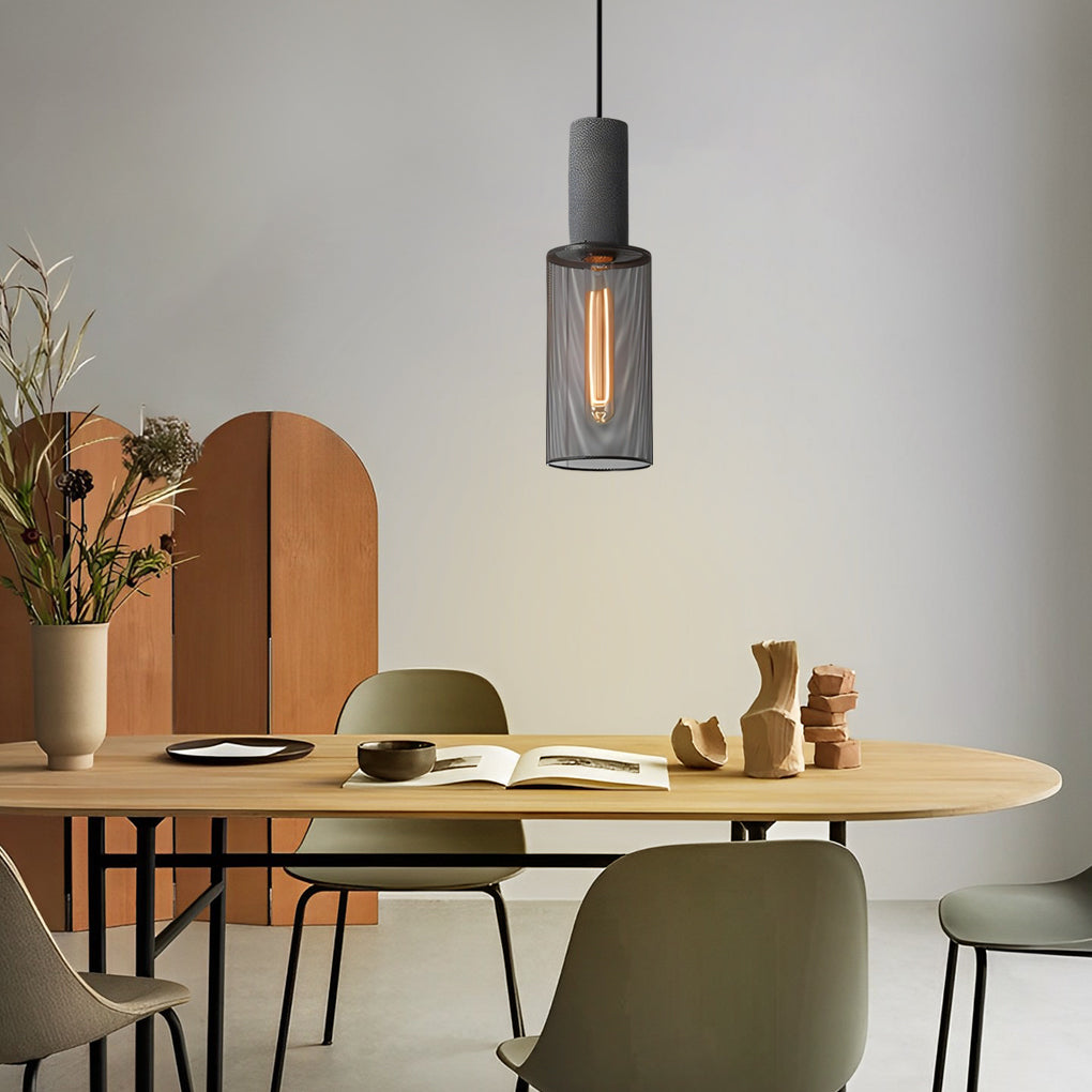 Industrial Concrete & Metal Mesh Pendant Light - Black Cage