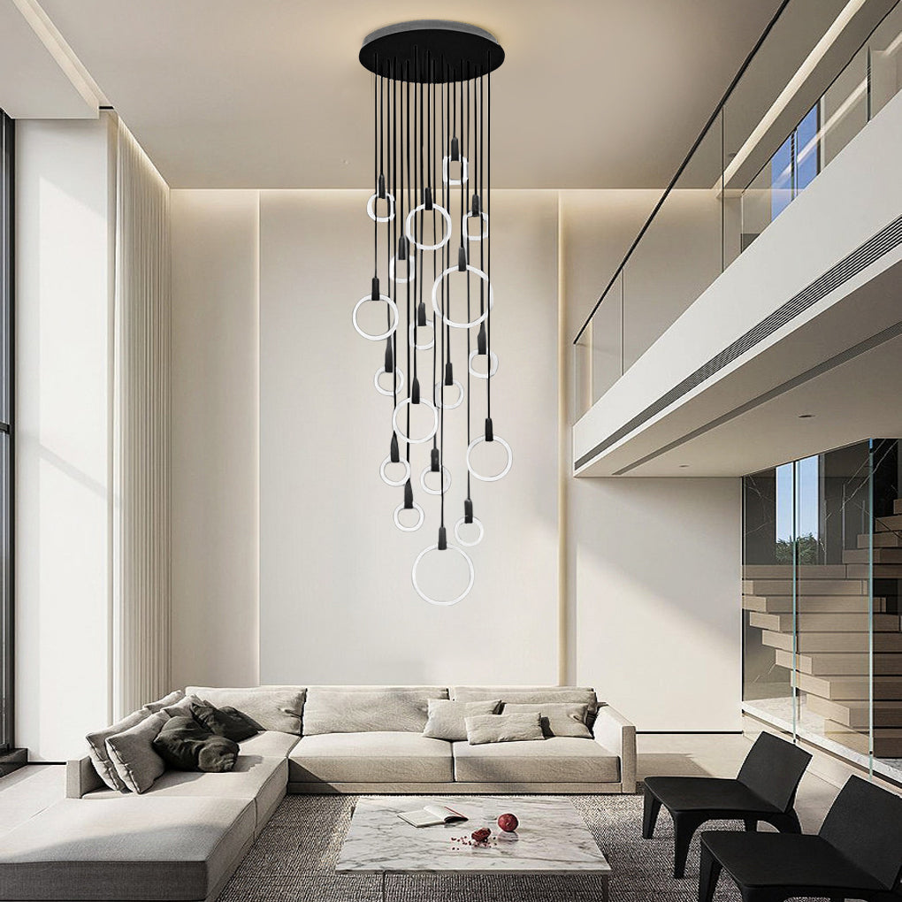 Modern Ring Staircase Chandelier with Stepless Dimming LED