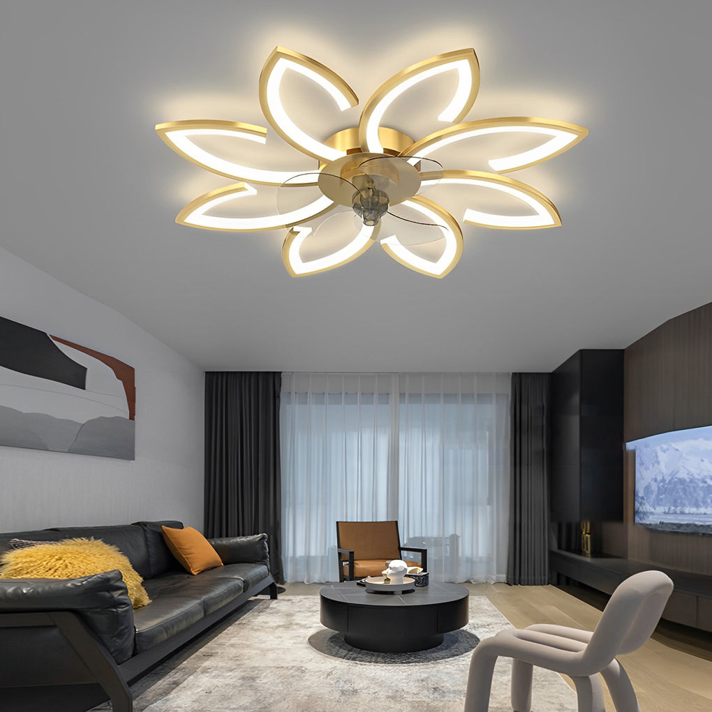 Modern Flower LED Ceiling Fan Light with Stepless Dimming