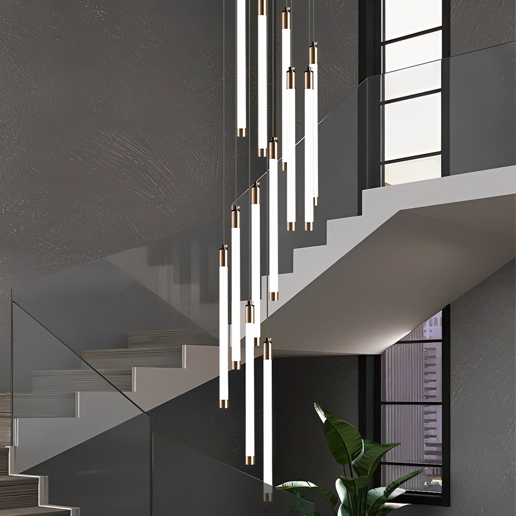 Spiral LED Staircase Chandelier Modern Long Tube Acrylic Light
