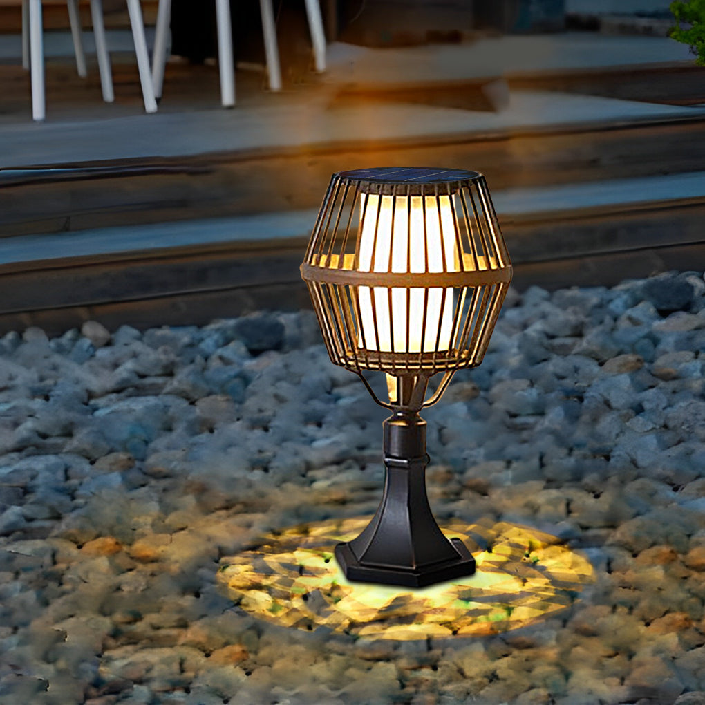 Matte Black Solar Caged Lantern - Modern Outdoor Landscape Light