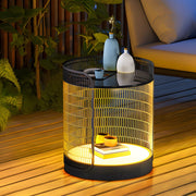 Modern Black Mesh Outdoor Floor Lamp with Table - 19 Inch LED