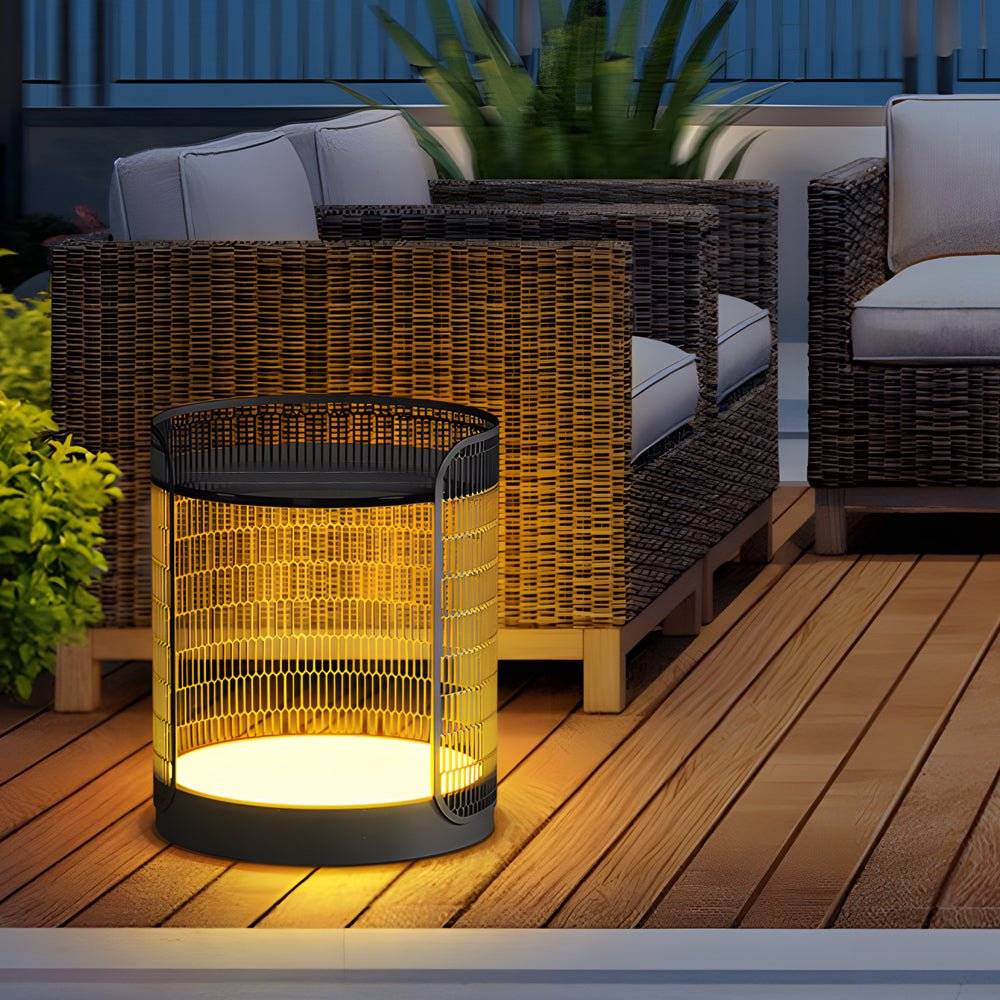 Modern Black Mesh Outdoor Floor Lamp with Table - 19 Inch LED