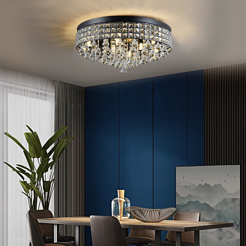 19" Crystal Flush Mount Ceiling Light Modern LED Fixture