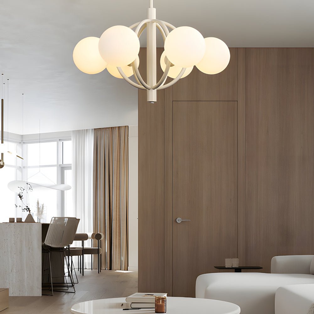 Midcentury 6-Light Glass Sphere Chandelier - Light Beige, 19.7"