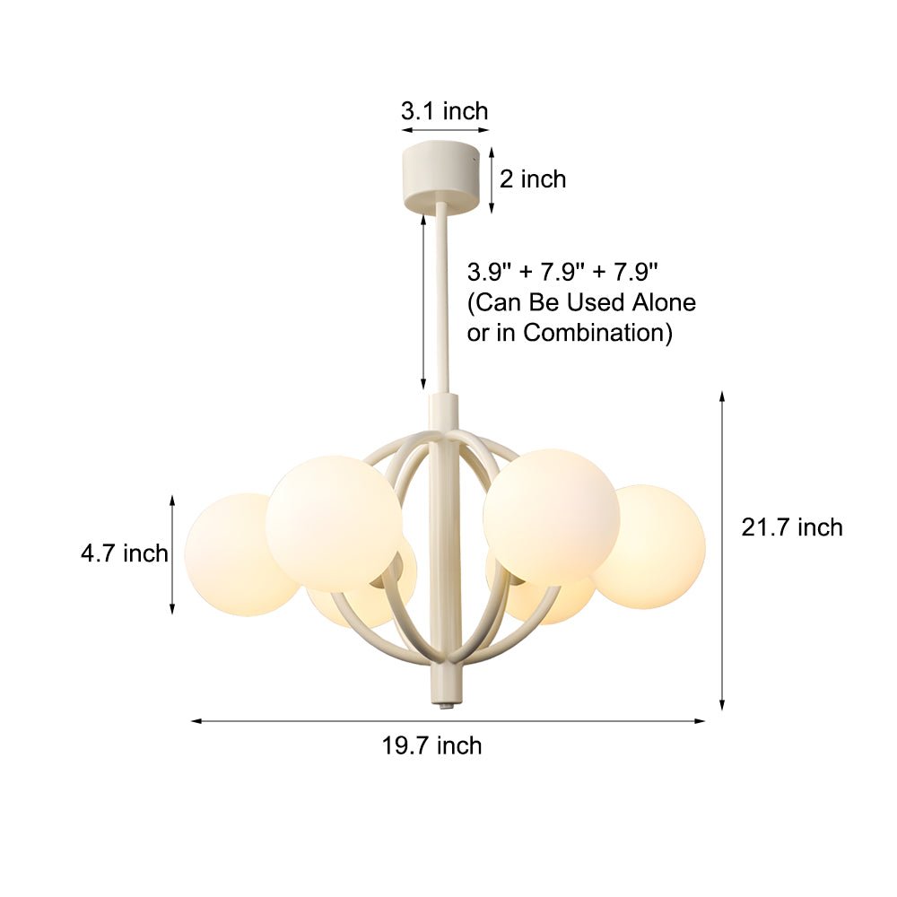 Midcentury 6-Light Glass Sphere Chandelier - Light Beige, 19.7"