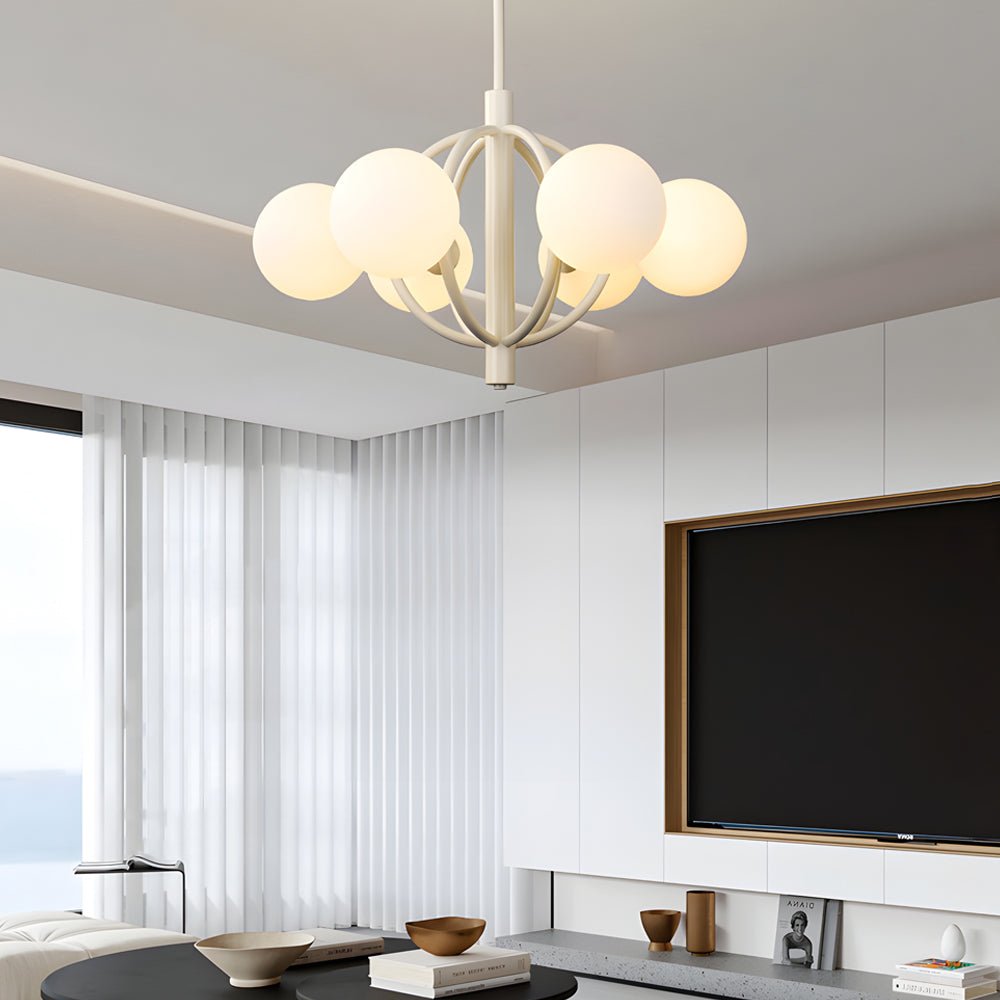 Midcentury 6-Light Glass Sphere Chandelier - Light Beige, 19.7"