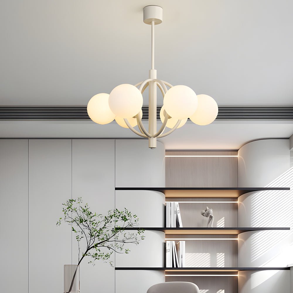 Midcentury 6-Light Glass Sphere Chandelier - Light Beige, 19.7"