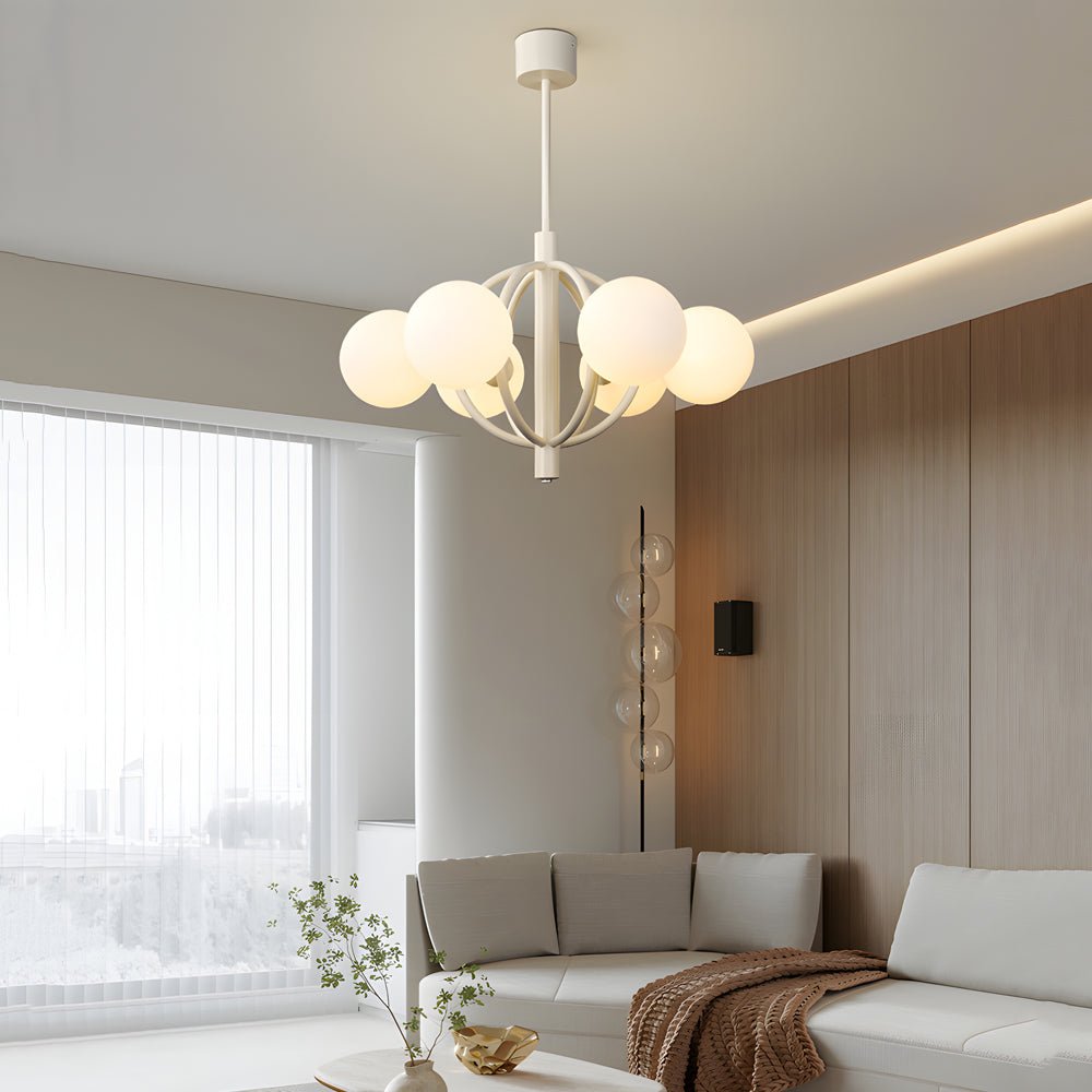 Midcentury 6-Light Glass Sphere Chandelier - Light Beige, 19.7"