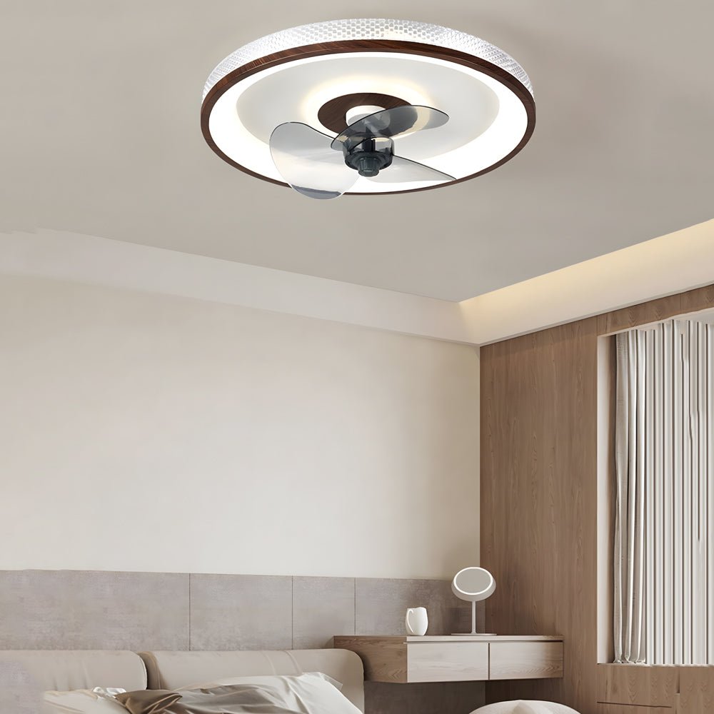Walnut Flush Mount LED Ceiling Fan with Remote Control