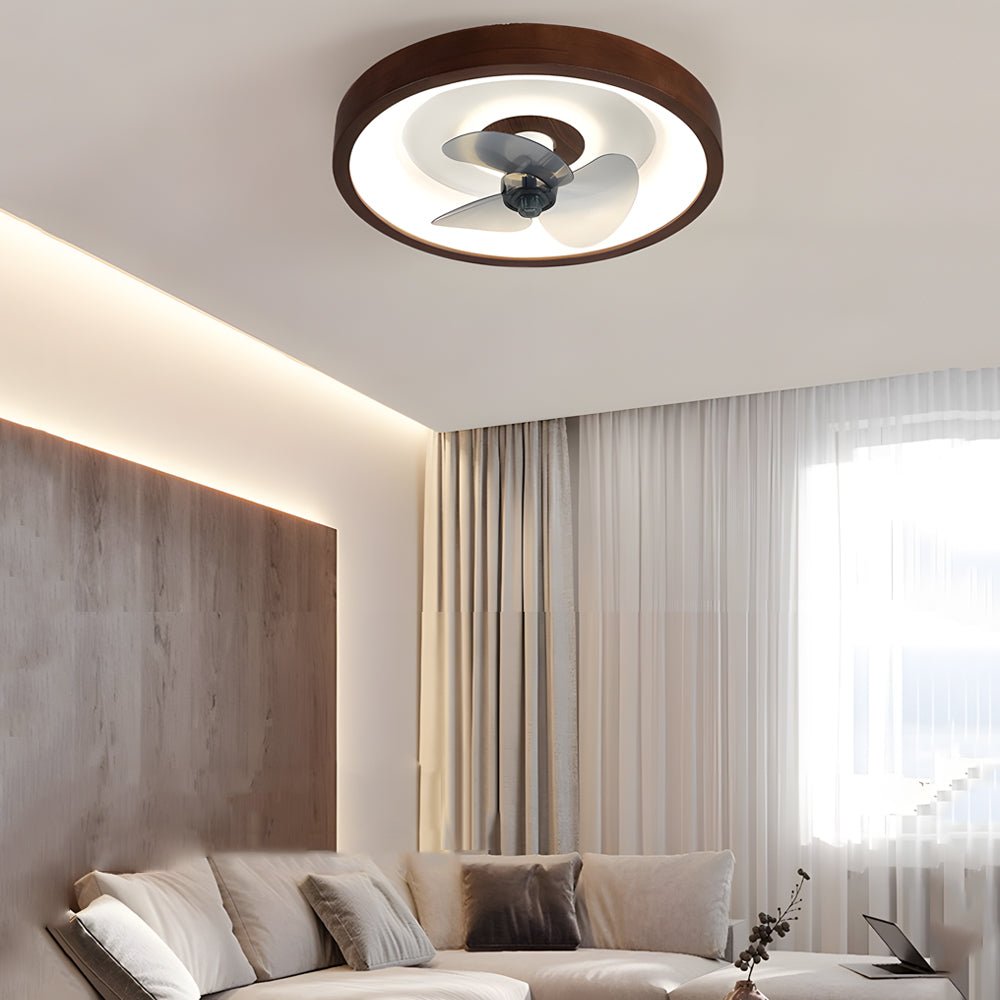 Walnut Flush Mount LED Ceiling Fan with Remote Control