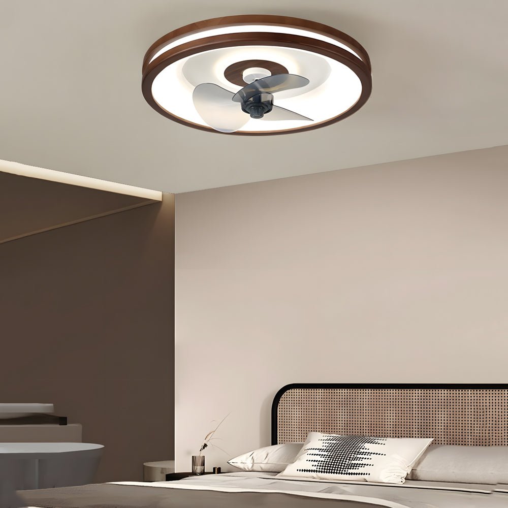 Walnut Flush Mount LED Ceiling Fan with Remote Control