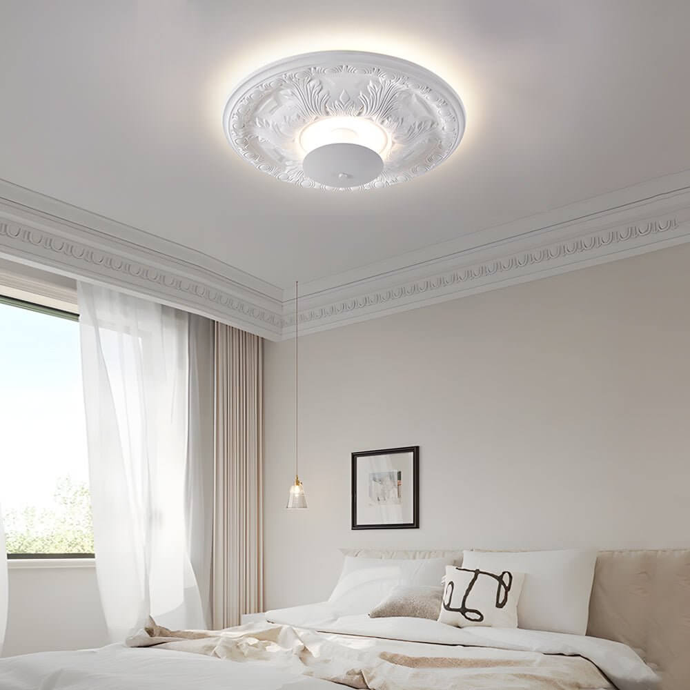 19.7" Round Gypsum Relief Dimmable LED Flush Mount Ceiling Light