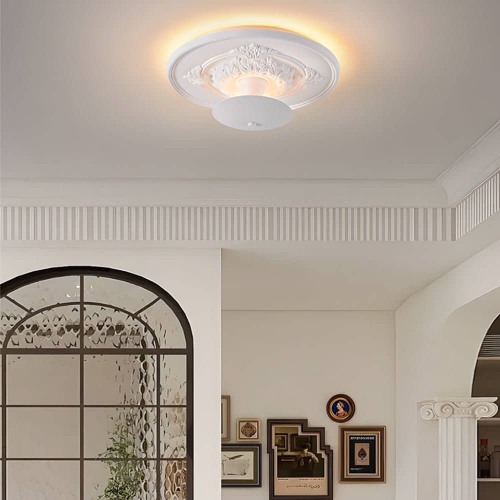 19.7" Round Gypsum Relief Dimmable LED Flush Mount Ceiling Light