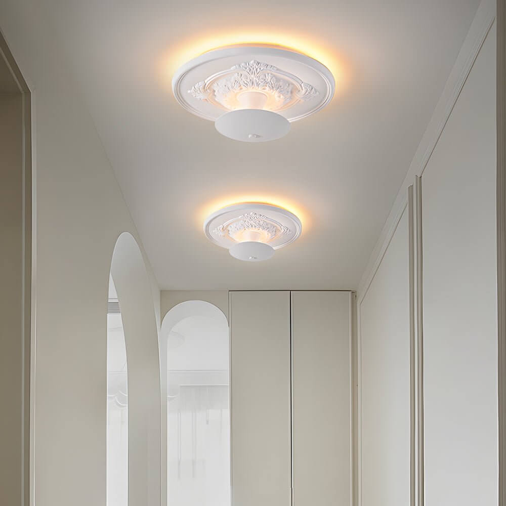19.7" Round Gypsum Relief Dimmable LED Flush Mount Ceiling Light