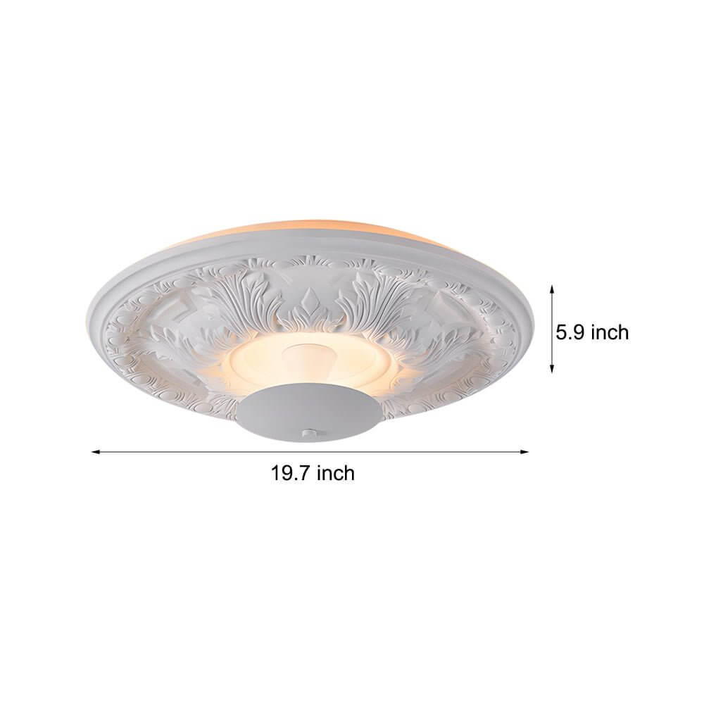 19.7" Round Gypsum Relief Dimmable LED Flush Mount Ceiling Light