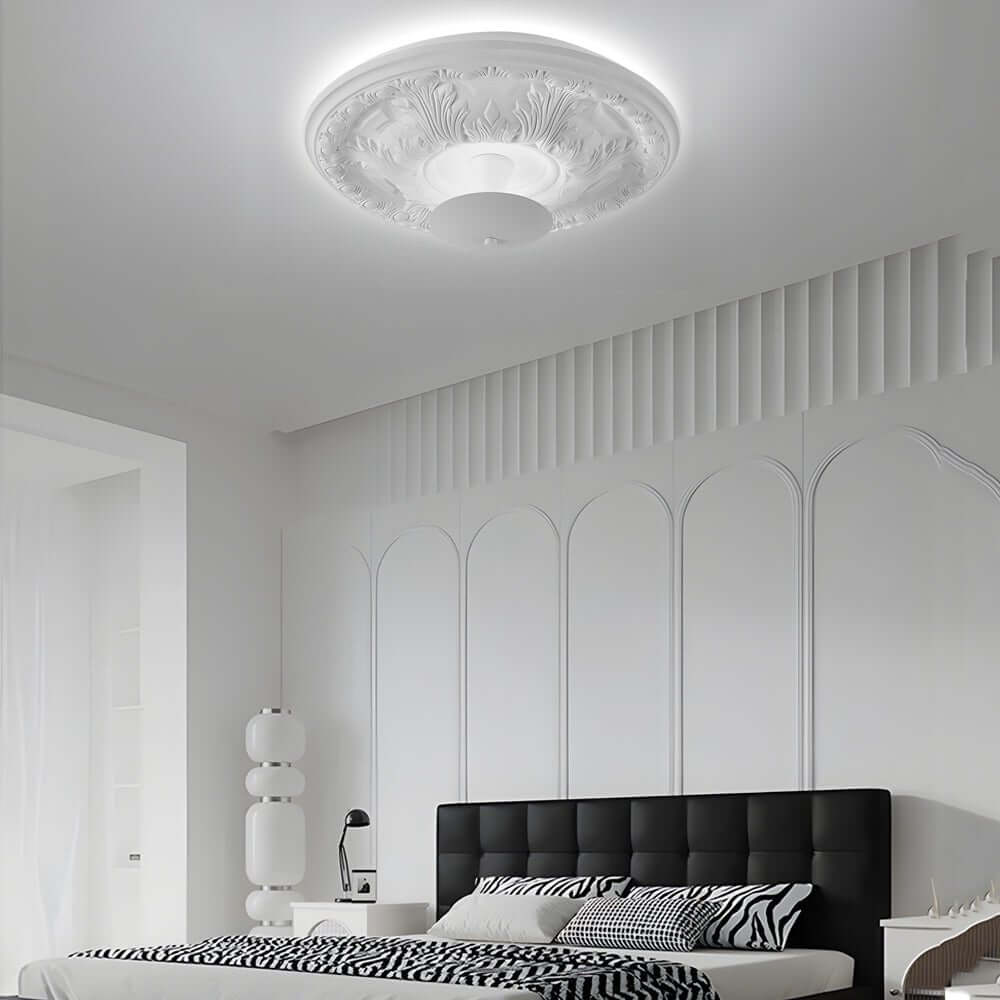 19.7" Round Gypsum Relief Dimmable LED Flush Mount Ceiling Light