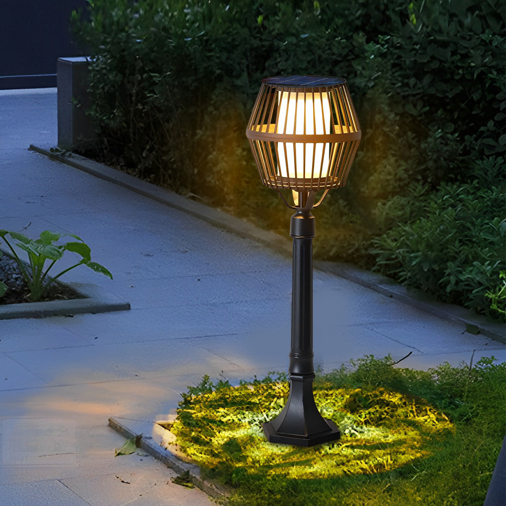 Matte Black Solar Caged Lantern - Modern Outdoor Landscape Light