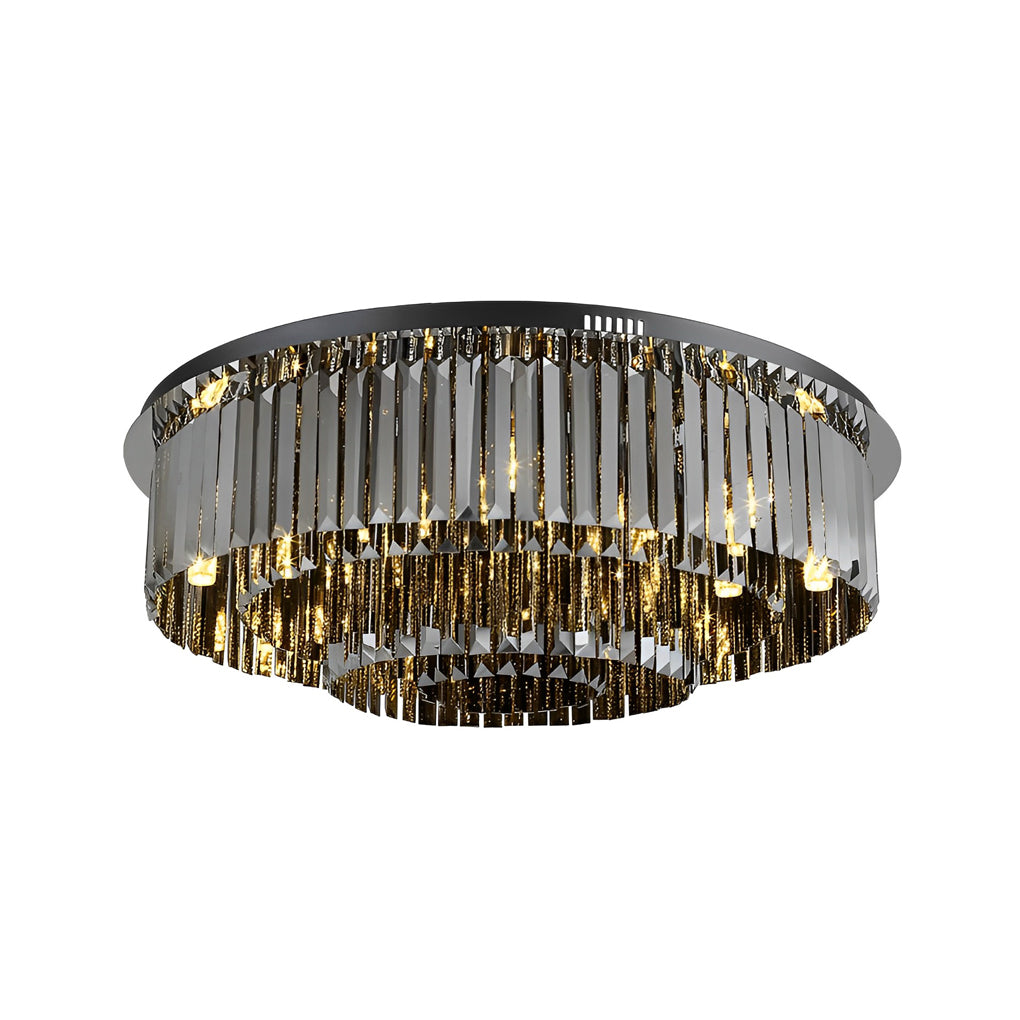 Modern Smoky Gray Crystal Flush Mount Ceiling Light with Dimming