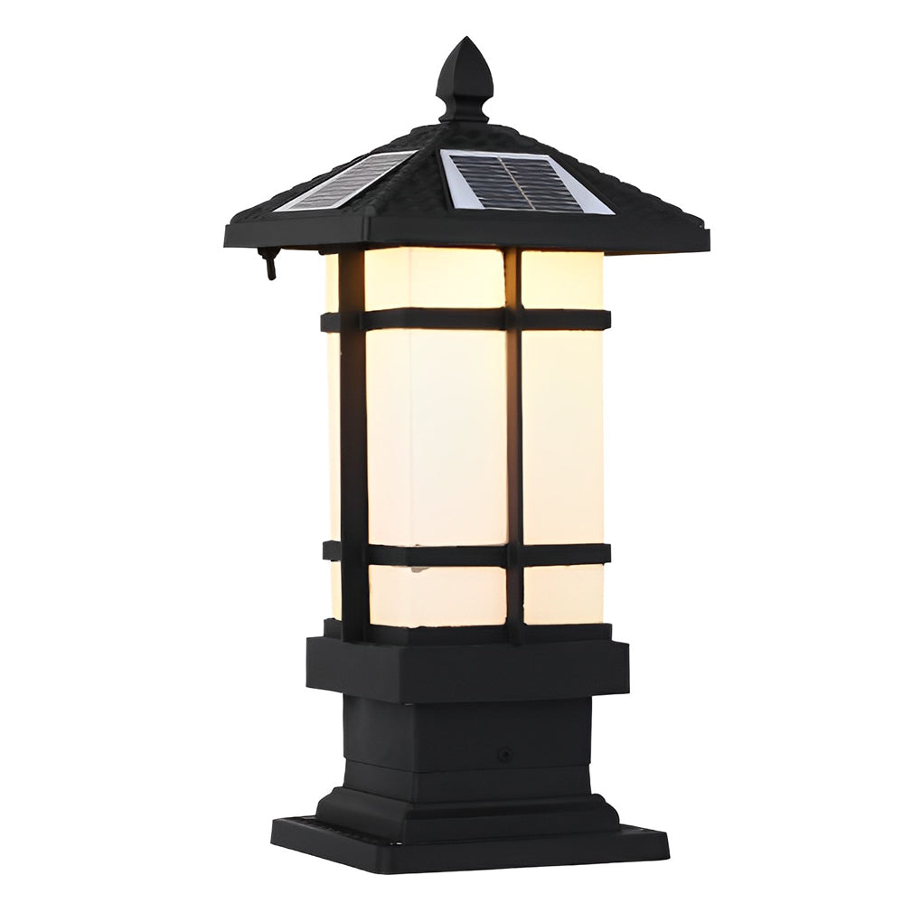 Modern Black Solar Outdoor Post Light with Remote Dimming