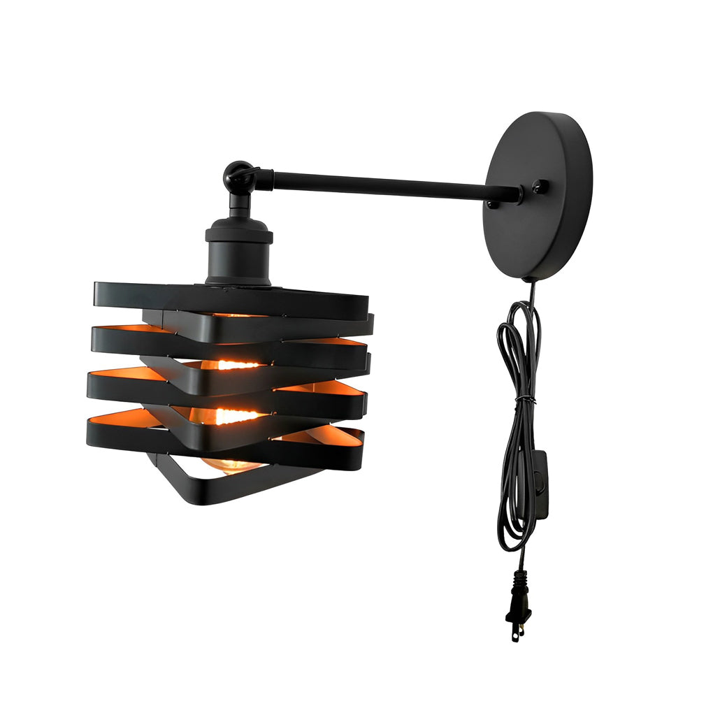 Adjustable Black Iron Swing Arm Wall Sconce with Plug