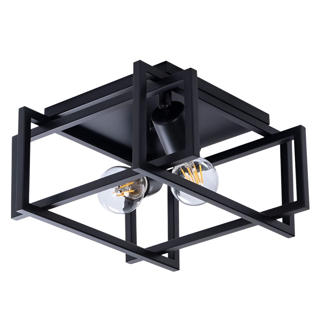 Square Iron Lantern Industrial Semi Flush Mount Ceiling Light