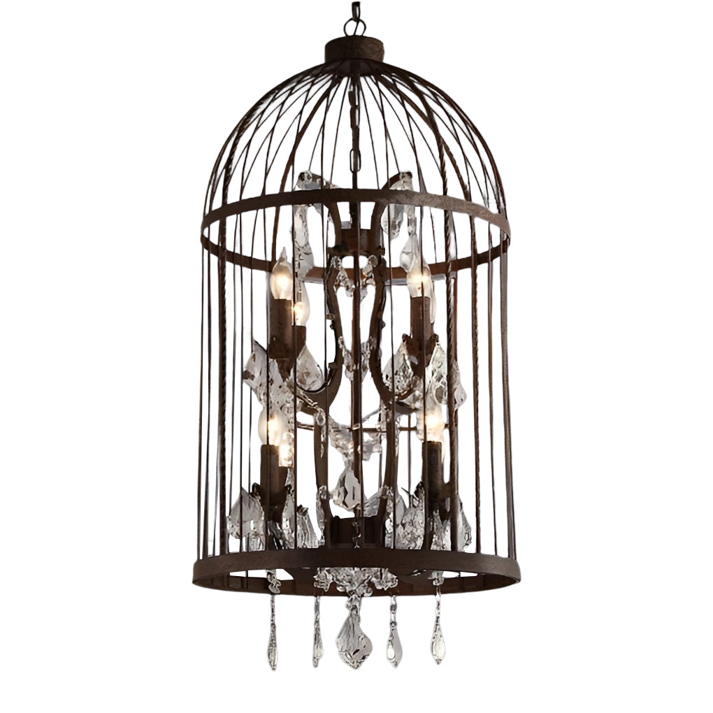 Crystal Birdcage Chandelier Industrial Retro Iron Pendant Light