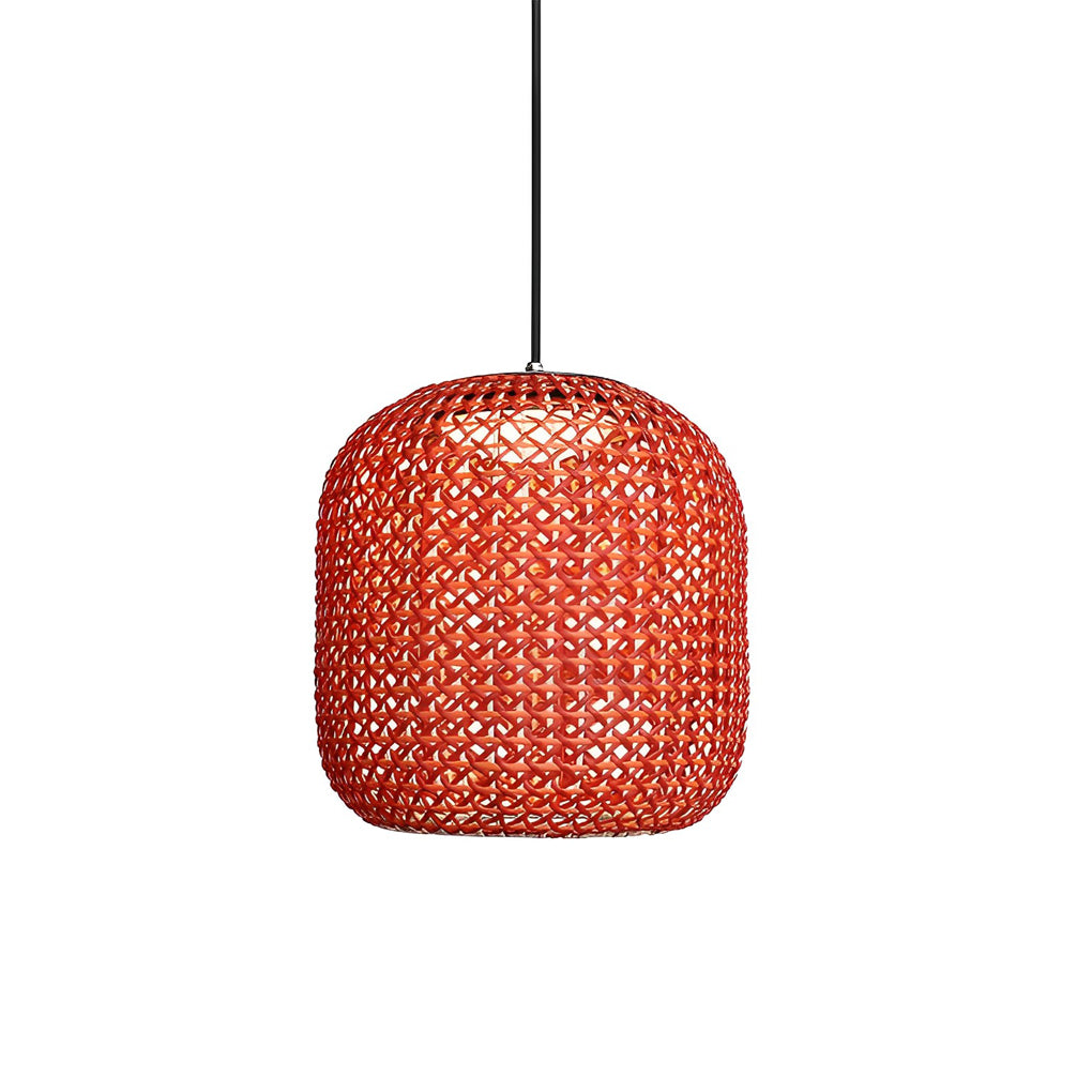 Waterproof LED Rattan Lantern Outdoor Pendant Light - Red