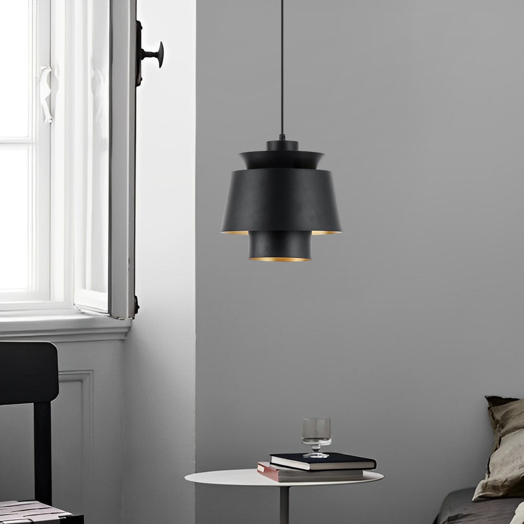Modern Cylindrical Metal Pendant Light with Electroplated Finish