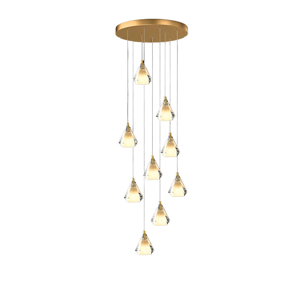 Crystal Brass Staircase Chandelier with Three-Step Dimming