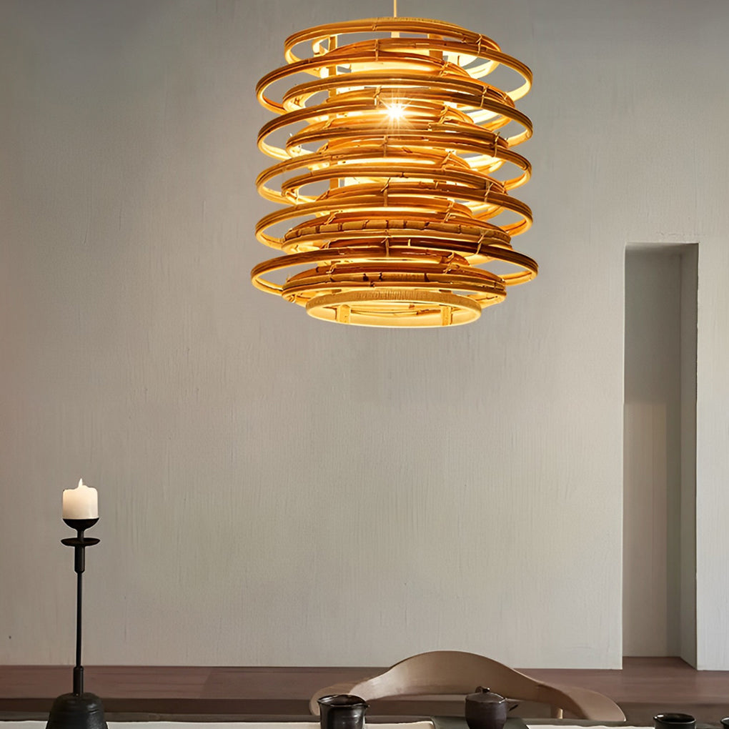 16" Bamboo Pendant Light - Farmhouse Round Ceiling Fixture