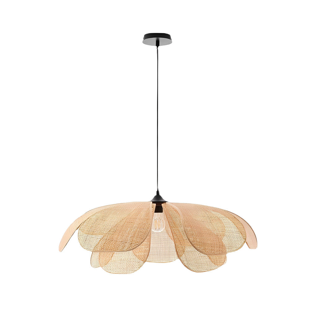 Rattan Flower Petal Pendant Light with Dimmable LED