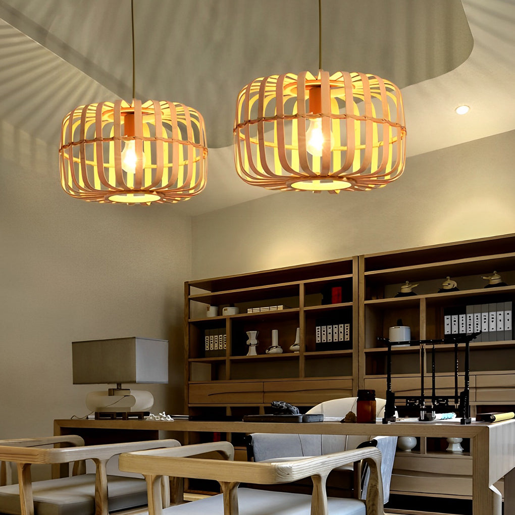 Farmhouse Bamboo Bird Cage Pendant Light - Rustic Ceiling Fixture