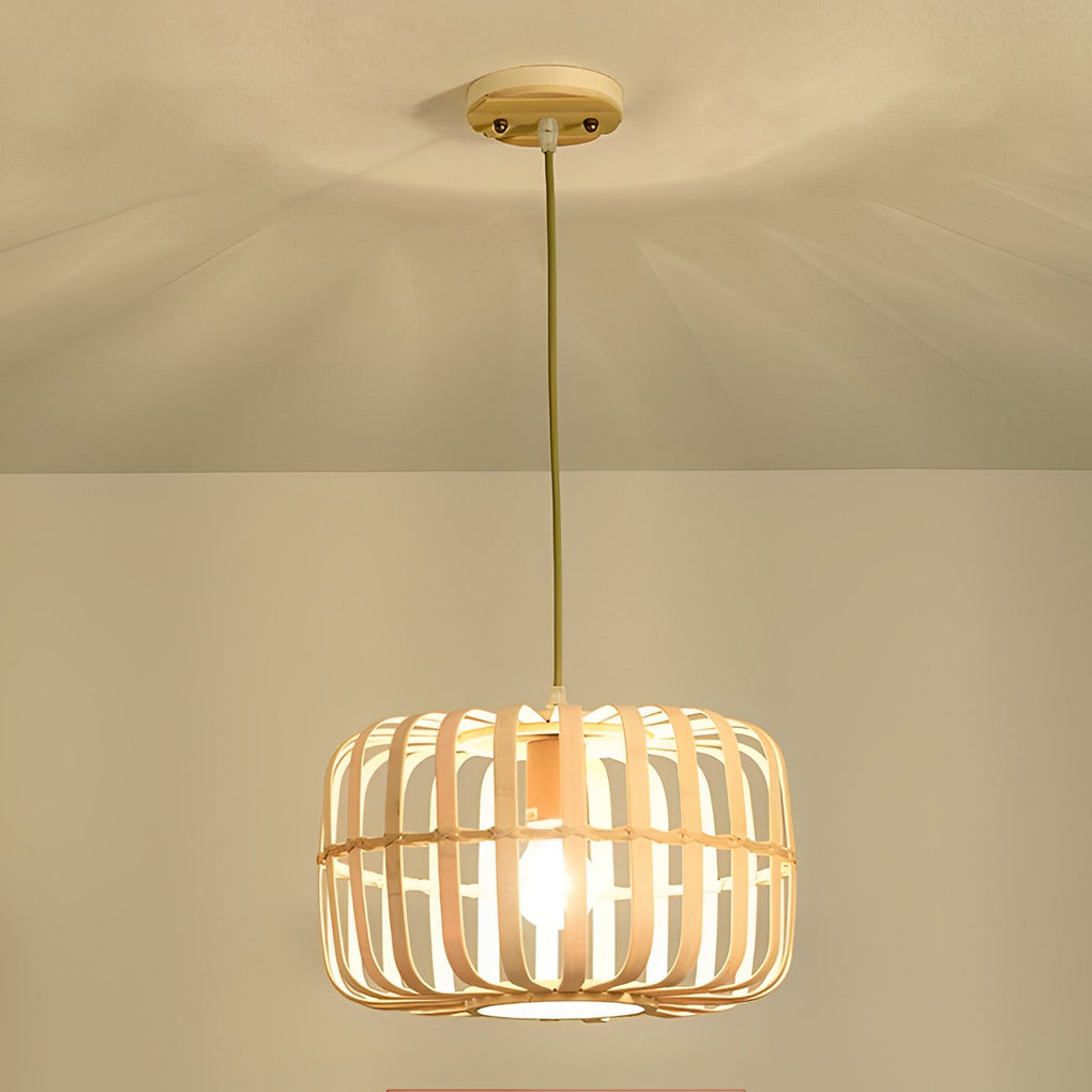 Farmhouse Bamboo Bird Cage Pendant Light - Rustic Ceiling Fixture