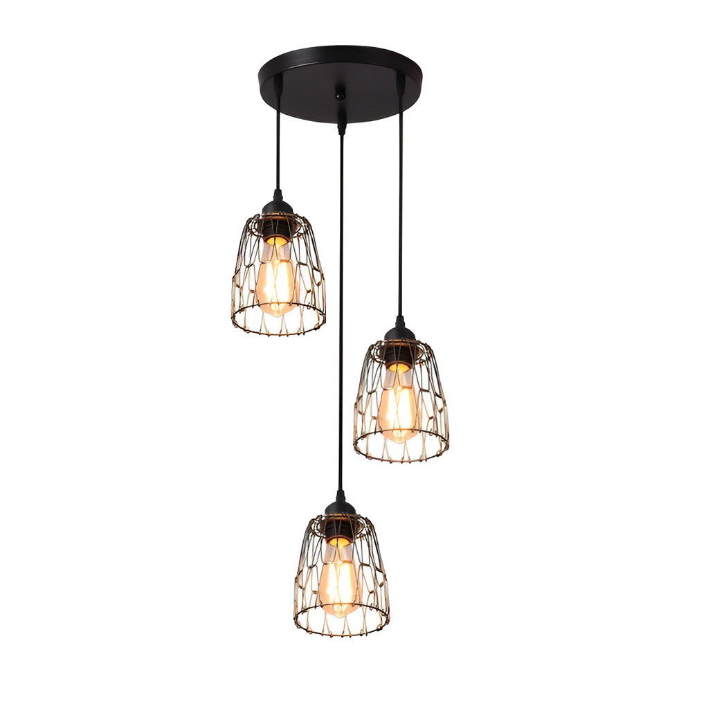 3-Light Adjustable Iron Cage Pendant Light Industrial Chandelier