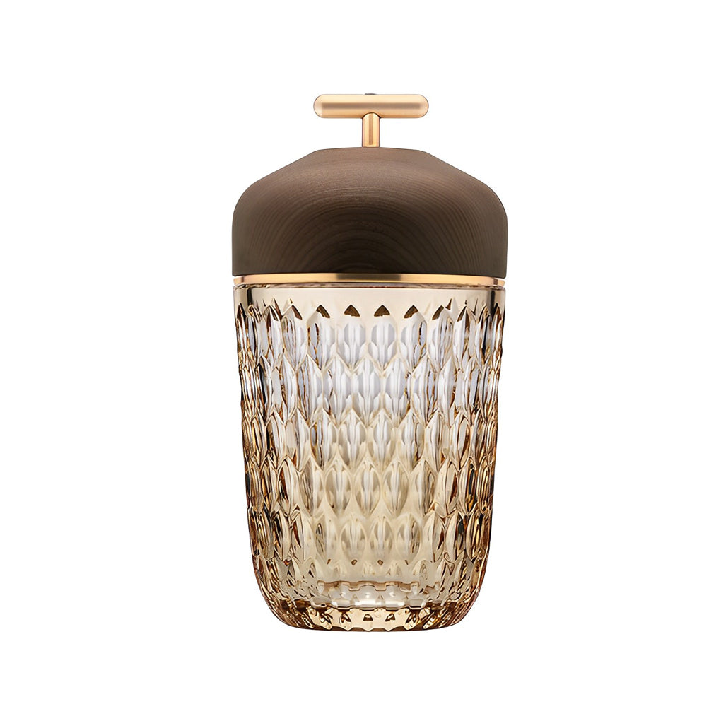 Crystal Glass Cup Table Lamp with Wooden Lid - Rechargeable LED