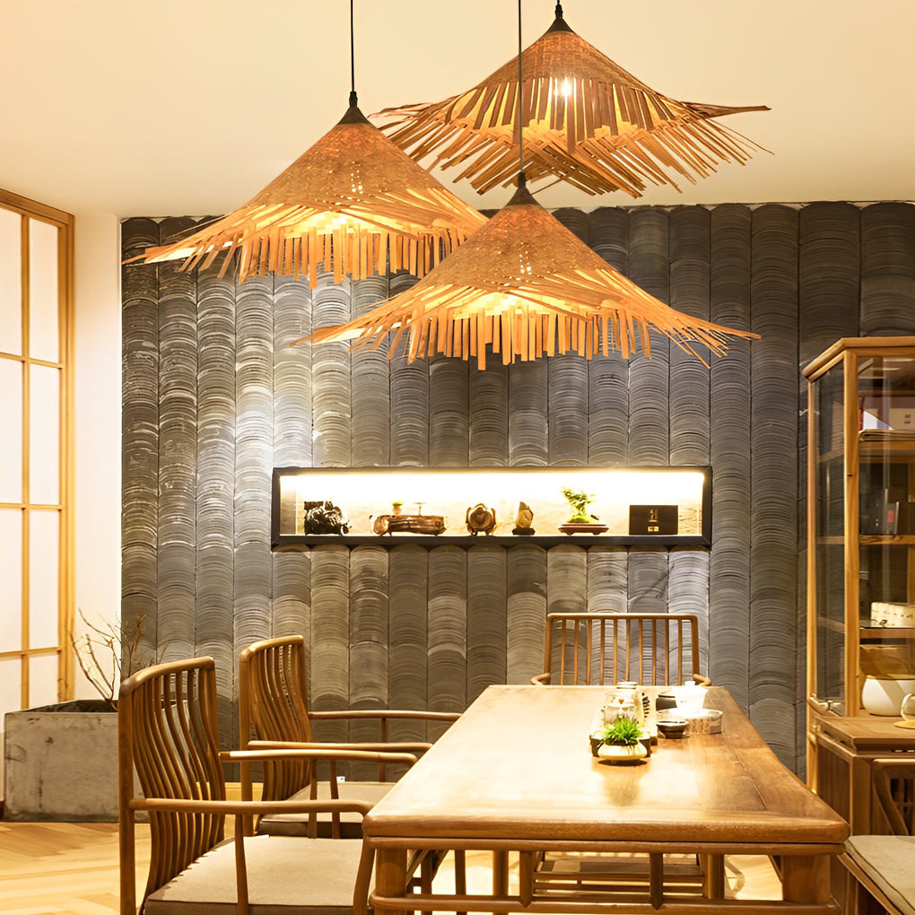 Bamboo Woven Pendant Light – Farmhouse Rustic Ceiling Lamp