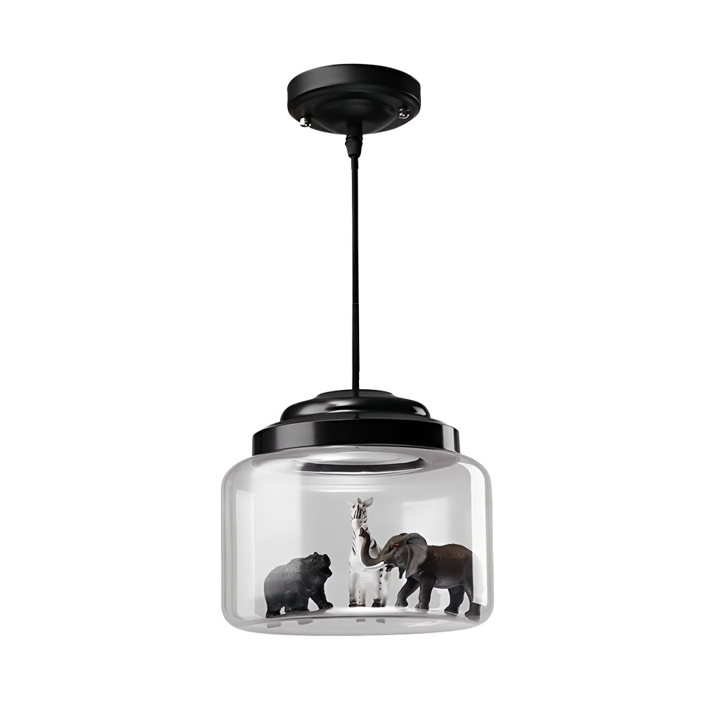Animal Figurine Glass Jar LED Pendant Light - Modern Black