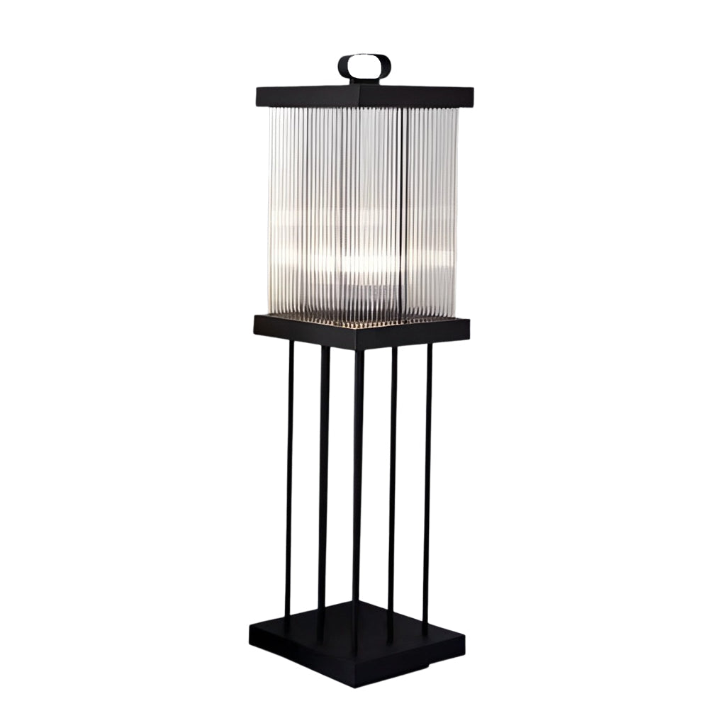 Square Rippled Glass Solar Lantern with Waterproof Black Finish