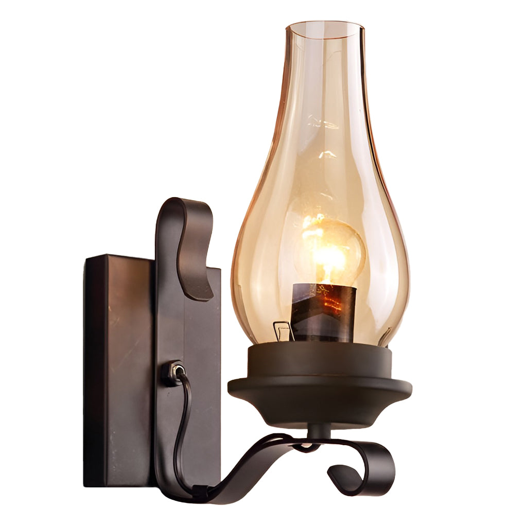 Industrial Glass Wall Sconce with E27 Socket – Black Metal Finish