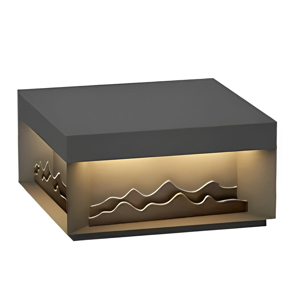 Mountain Scenery Solar LED Fence Post Light - Modern Black Steel