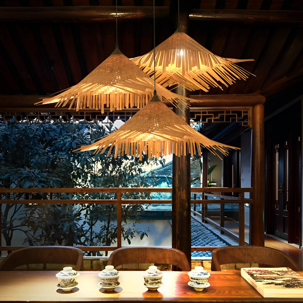 Bamboo Woven Pendant Light – Farmhouse Rustic Ceiling Lamp