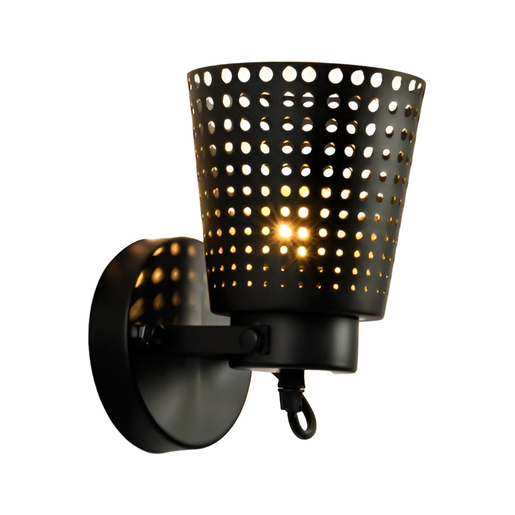 Adjustable Industrial Black Iron Wall Sconce with Hollow Shade