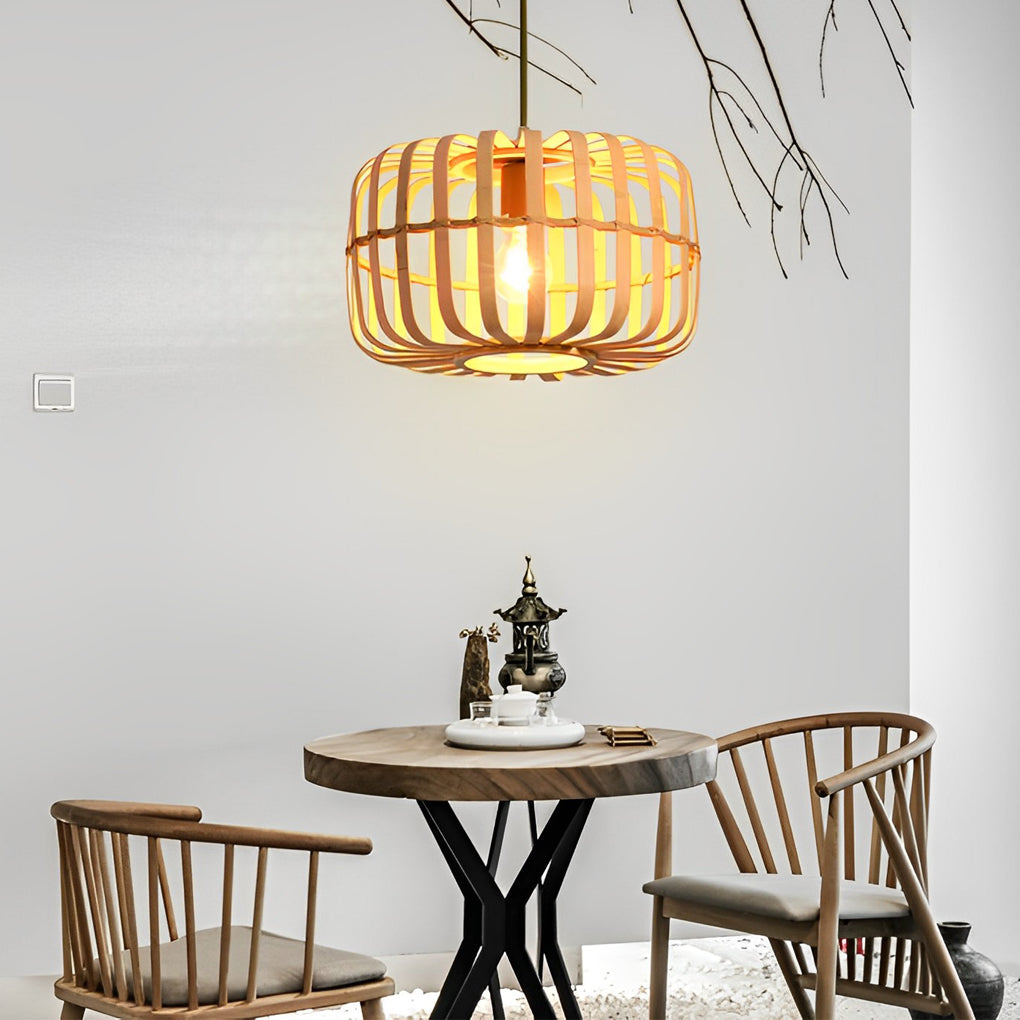 Farmhouse Bamboo Bird Cage Pendant Light - Rustic Ceiling Fixture
