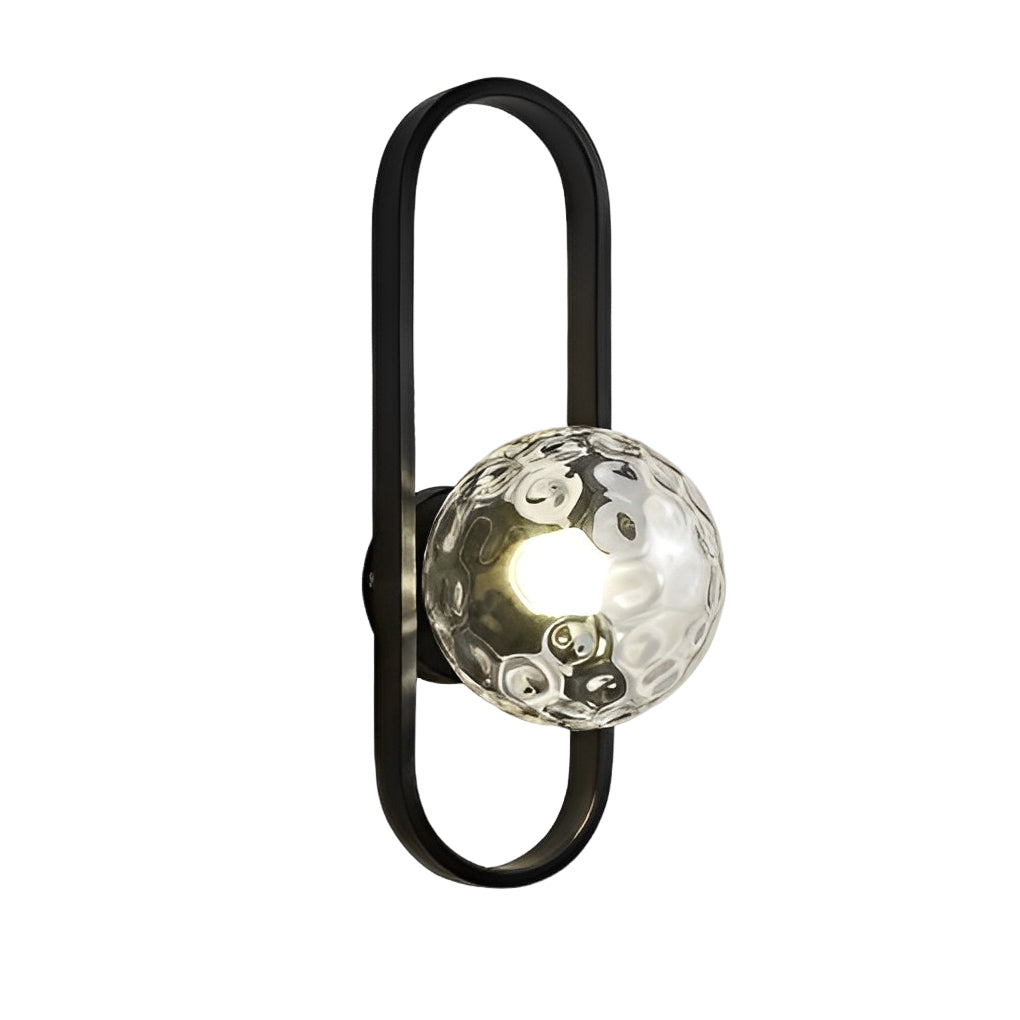 Modern Glass Shade Wall Sconce – Elliptical Iron Frame Design