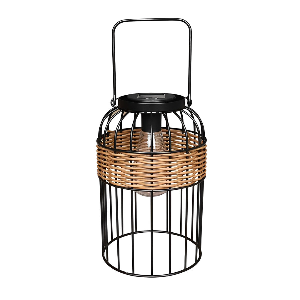 Handwoven Rattan Solar Lantern with Handle - Waterproof IP55