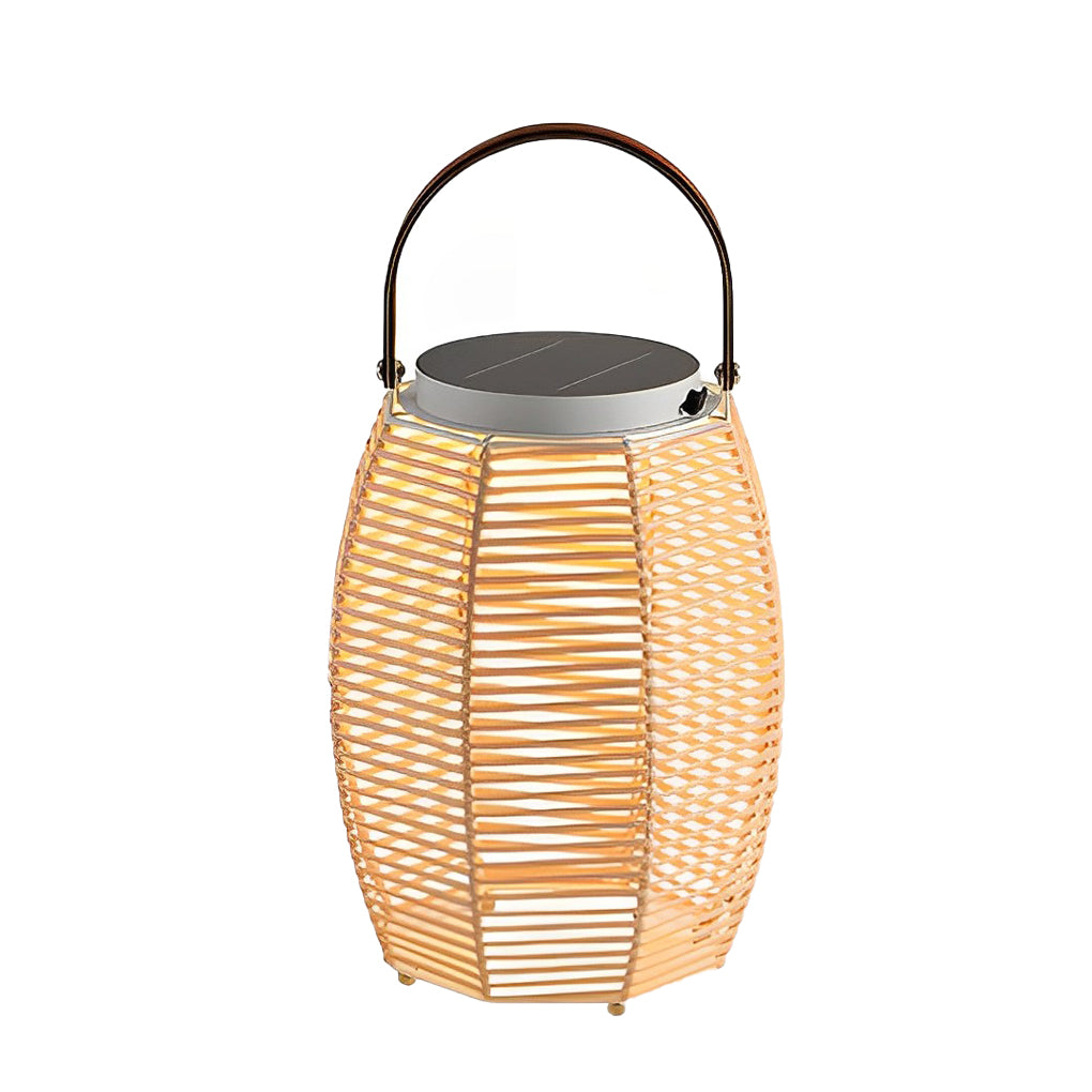 Solar Powered Rattan LED Outdoor Lantern with Rotating Handle